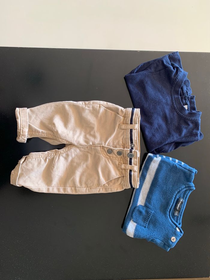 Ensemble Rayures Beige 3 mois Pantalon T-shirt Pull - photo numéro 2