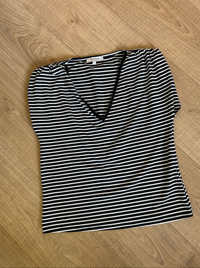Blouse rayée noire et blanche Morgan taille XS jamais portée - photo numéro 7