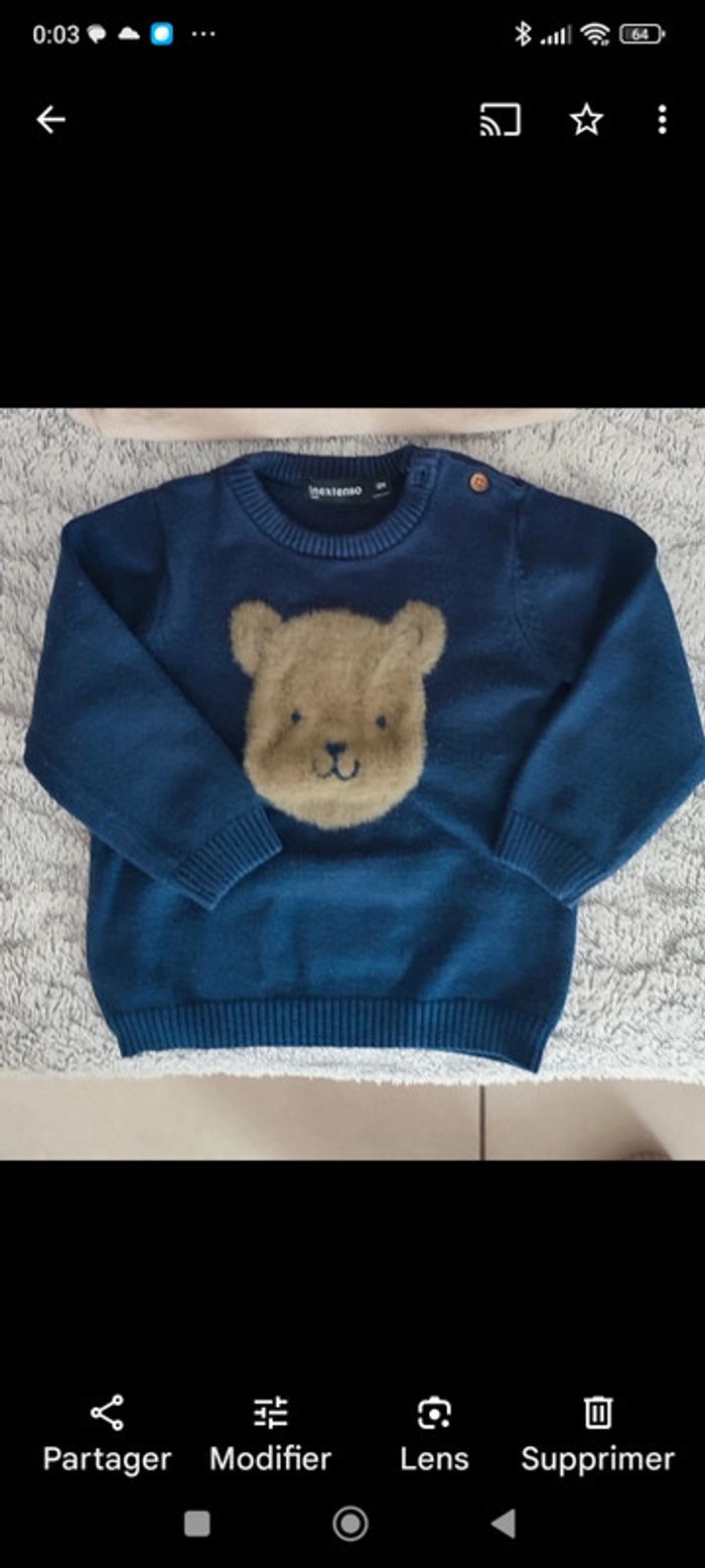 Pull chaud bebe mixte motif ourson 12 mois