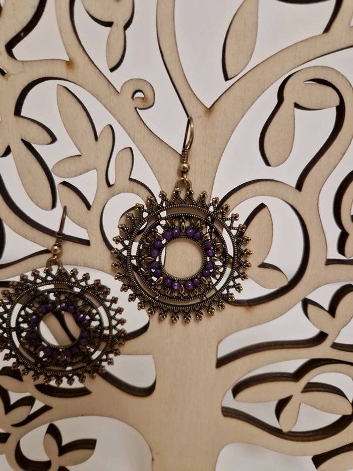 Boucles d'oreilles rond orientale cuivre violet - photo numéro 3