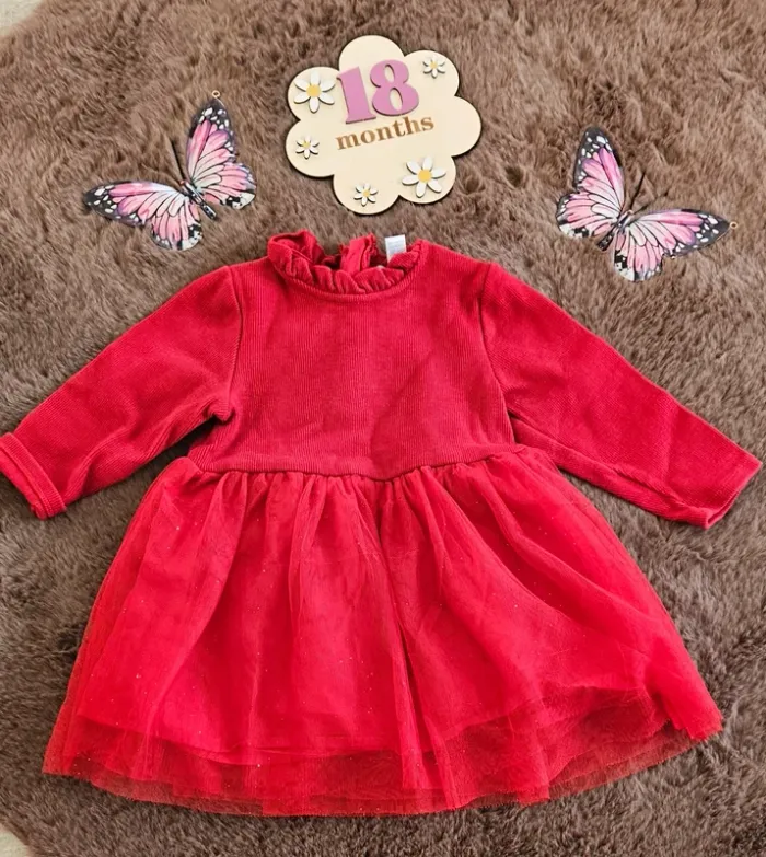 Robe rouge tulle brillante  18 mois fille
