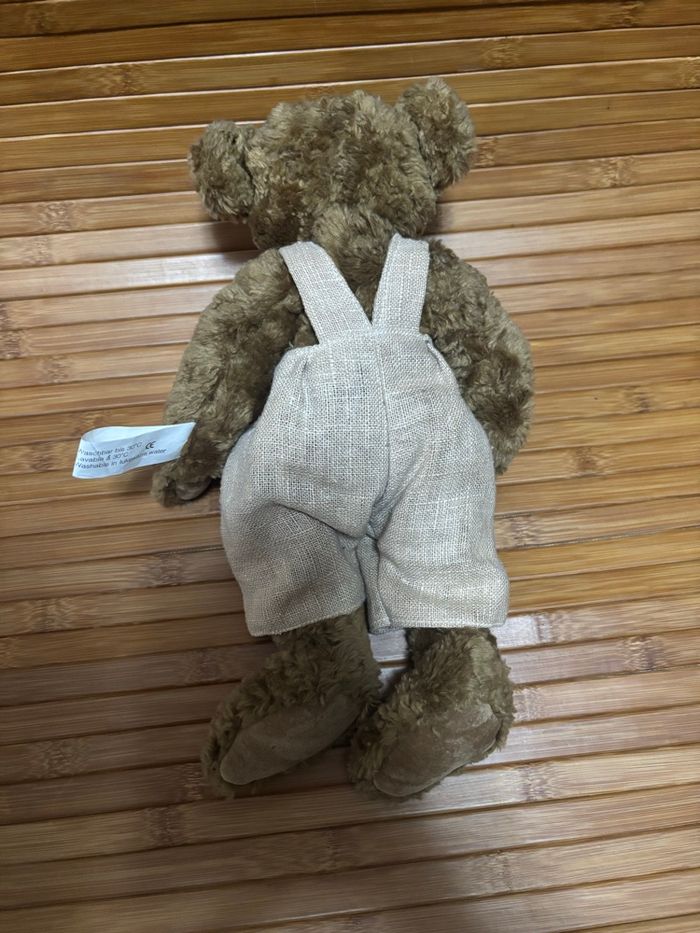 Doudou ours marron salopette beige sunkid - photo numéro 3