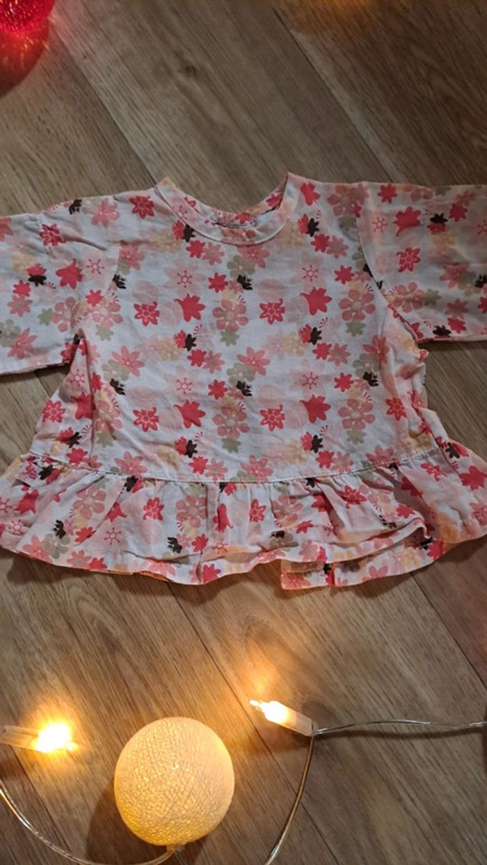 Blouse fleurie Obaïbi 1 mois manches longues rose blanche - photo numéro 2