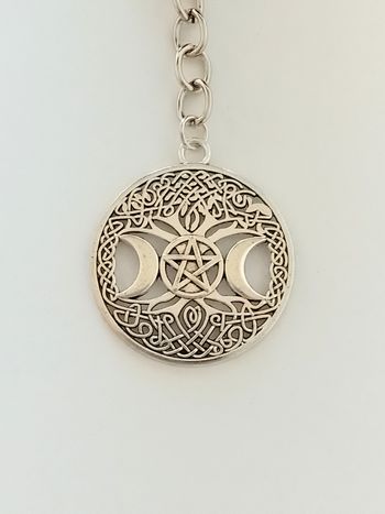 Porte-clés croissant lune, pentagramme, arbre de vie