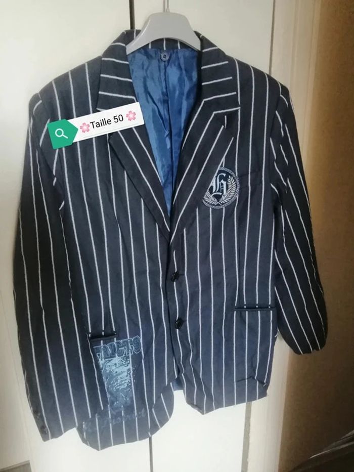 🌸Y2K Veste bleue /blanche style disco Vintage Taille 50 "H. District's" 🌸