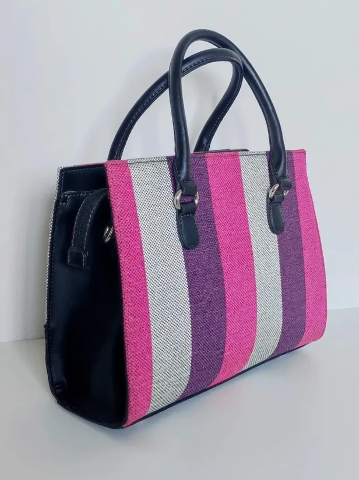 Sac à main rayé rose violet argent bandoulière amovible / David Jones - 30×23×10cm - photo numéro 5