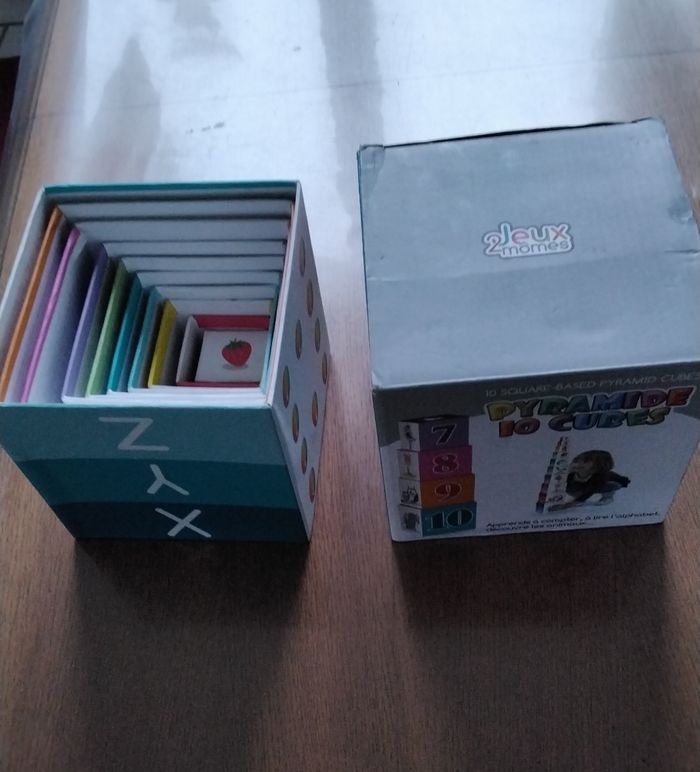 Jeux pyramide 10 cubes ,pour compter, chiffres et dessins, alphabet, forme, Jeux 2 mômes