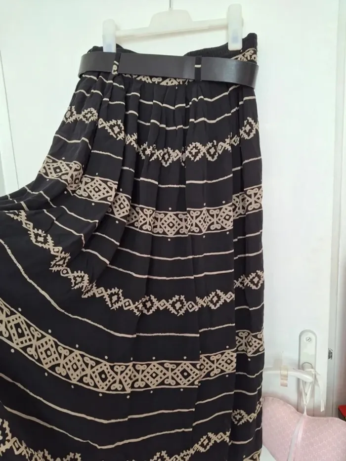 Jupe longue noire beige avec ceinture marc aurel taille 36 S - photo numéro 9