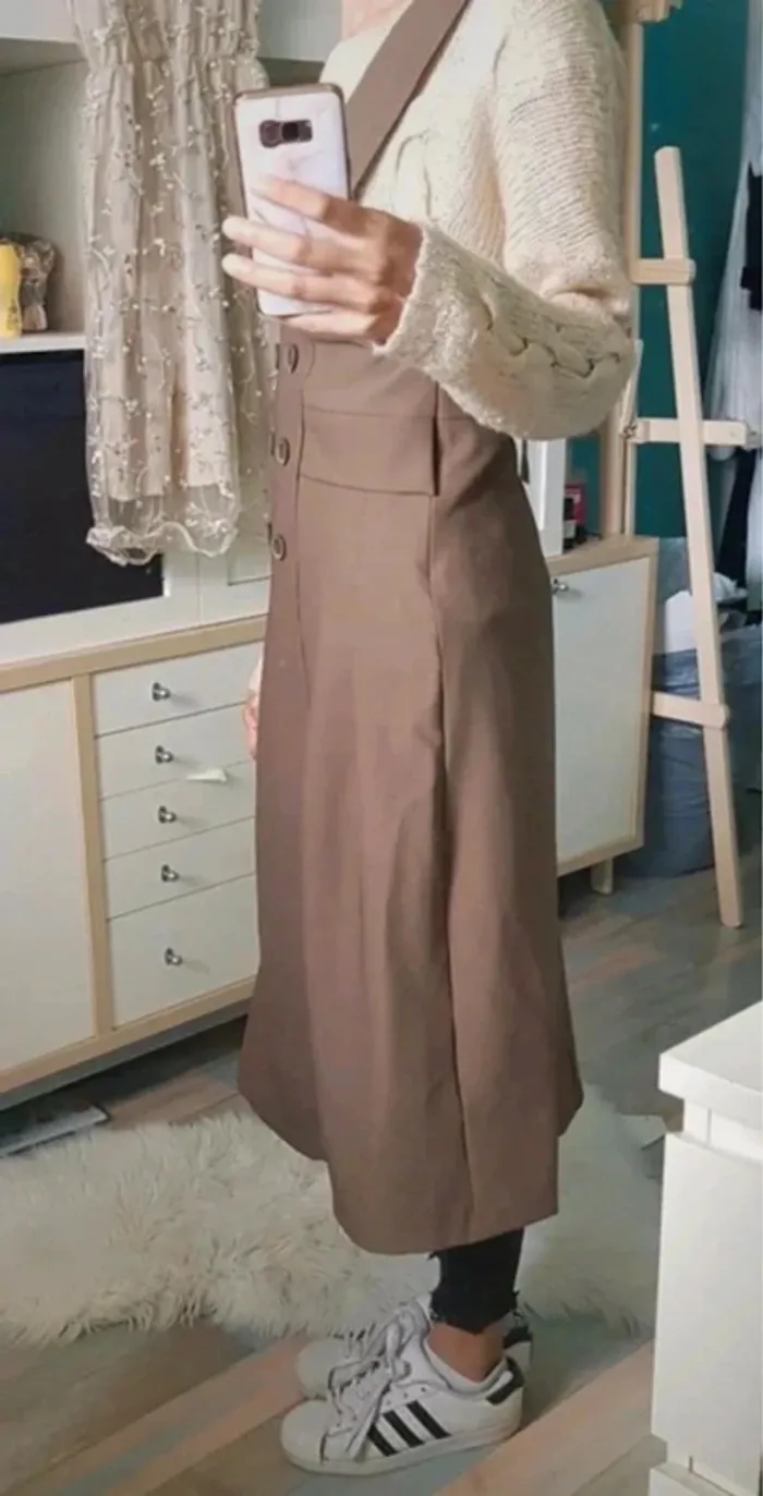💼Magnifique robe vintage à bretelles mi-longue marron boutons taille M - photo numéro 11