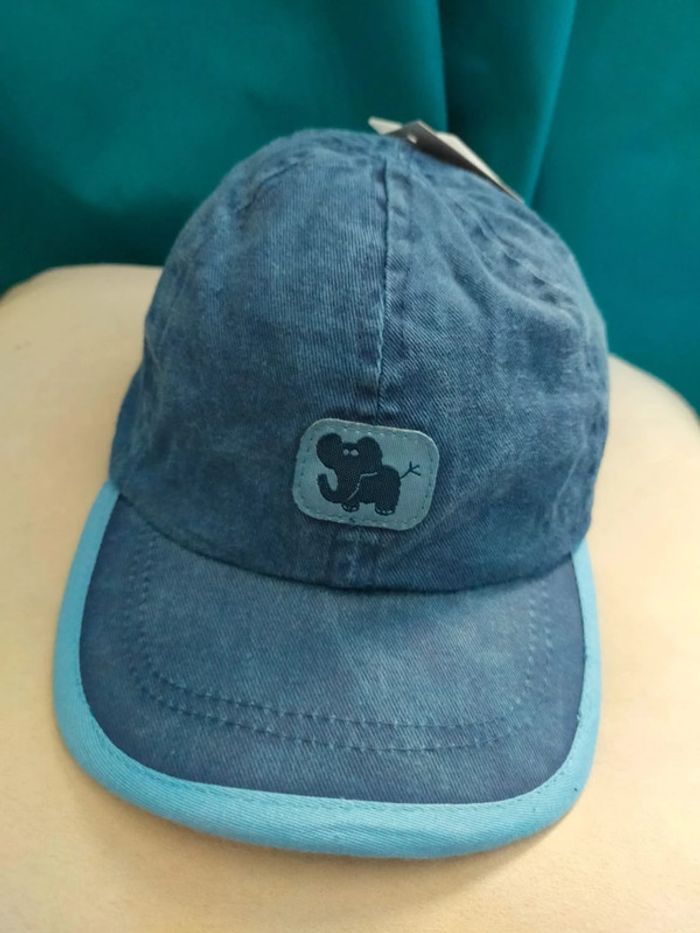 Casquette bébé en jean bleu avec éléphant – Taille 45 cm - photo numéro 8