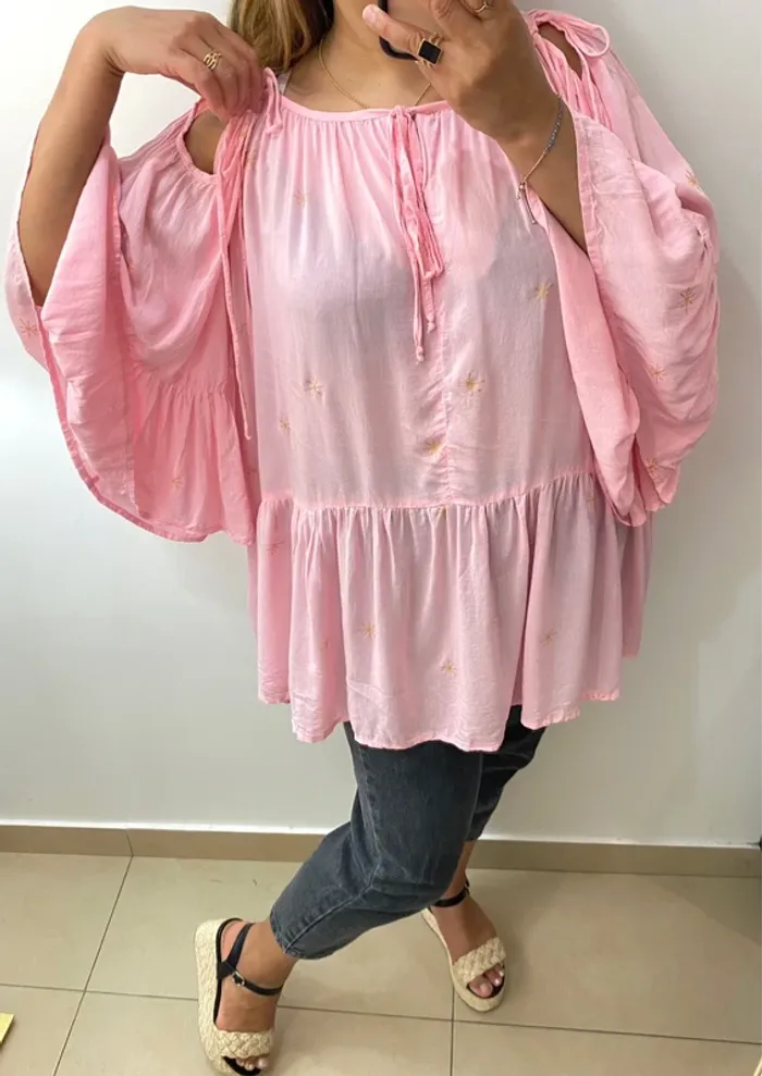 💕 Blouse ample Les NéoBourgeoises – rose à manches volantées Taille Unique - photo numéro 6