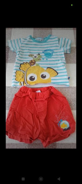 Ensemble tee shirt manches courtes et short Disney Némo 12 mois neuf 5€