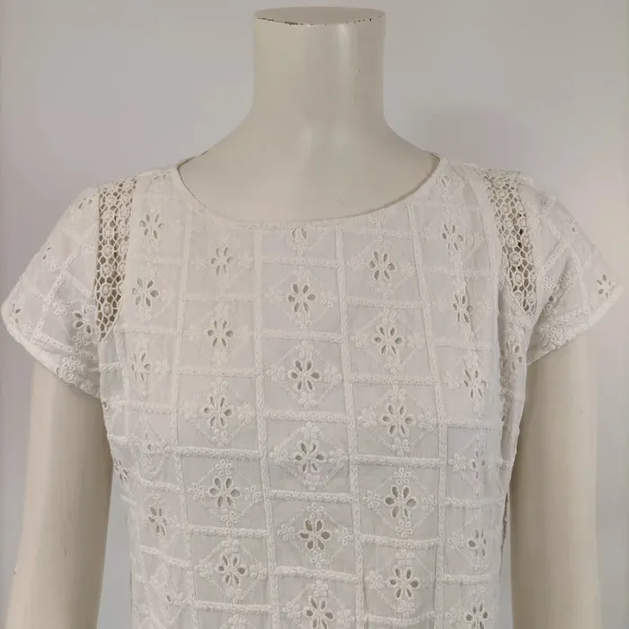 Robe blanche Broderie Anglaise - Zara Trafaluc 100% Coton doublure Viscose - A204 - photo numéro 2