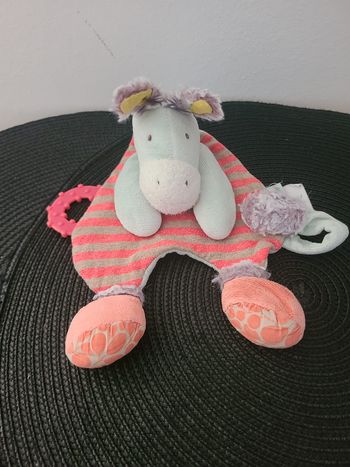 Doudou Attache tétine - Cheval Âne Biscotte et Pompon - MOULIN ROTY