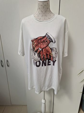 T-Shirt Hip Hop Gangster Blanc Imprimé Mains Money
