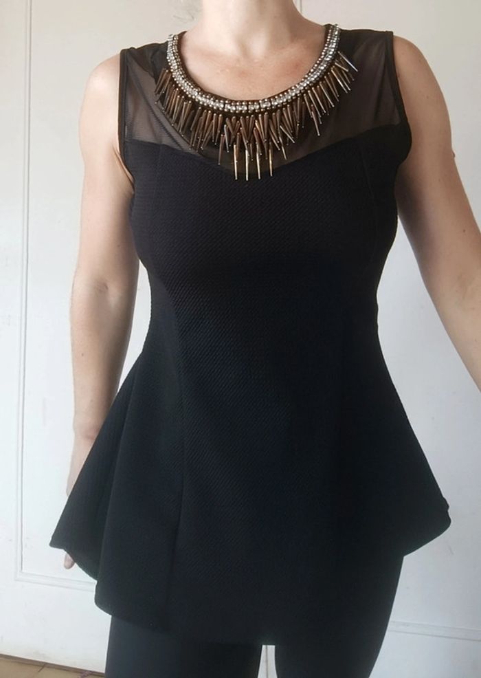 haut top femme cintrée evasé débardeur de soirée chic y2kt m 38 l 40 noir et doré - photo numéro 4