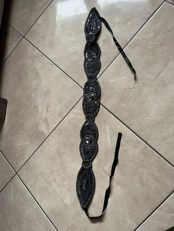Ceinture perles fantaisie noir bleu - photo numéro 3