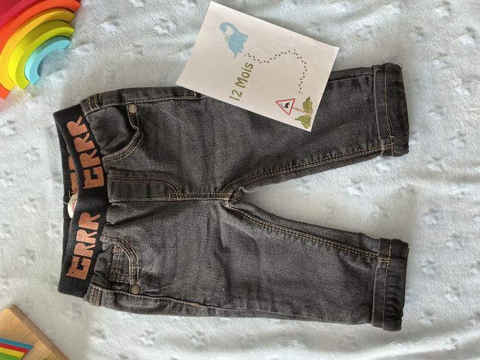 jean noir gris taille élastique 12 mois catimini doublé - photo numéro 3