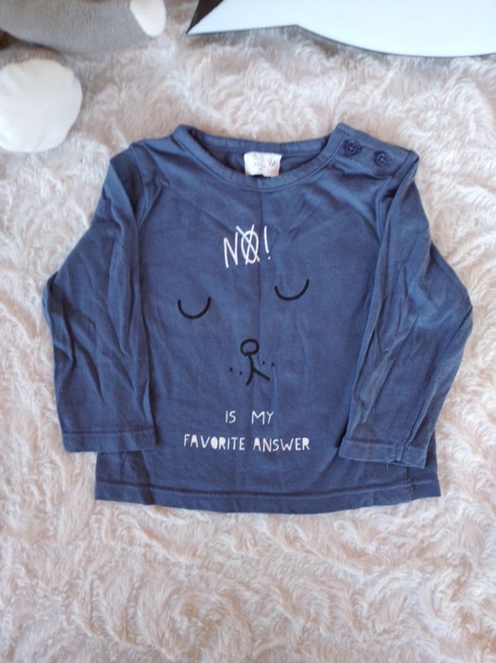 Tee shirt chemise manches longues Garçon 6 mois "No is my favorite answer" Kiabi - photo numéro 2