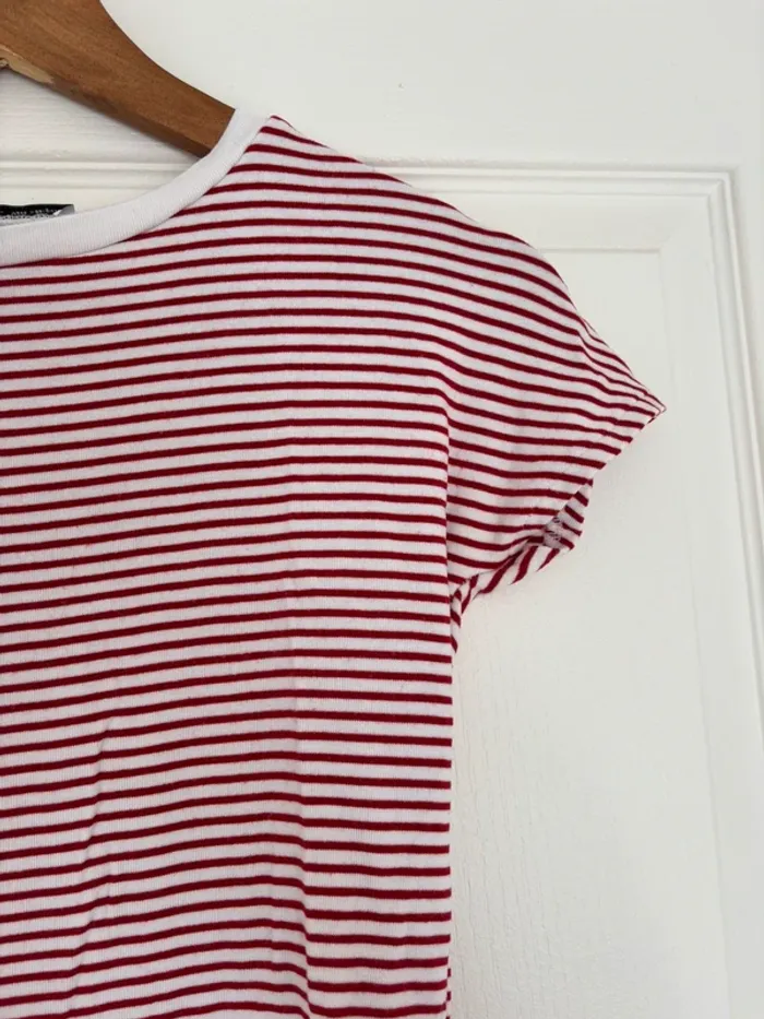 Crop top à rayures rouge et blanc Zara taille S - photo numéro 2