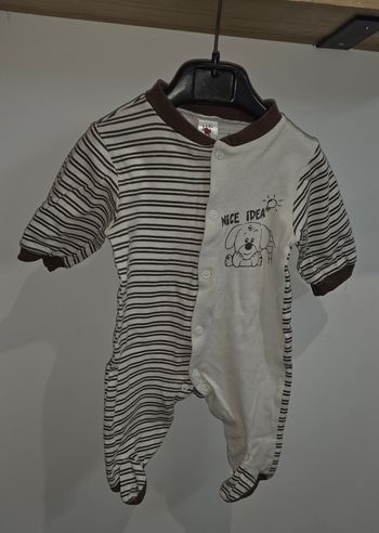 Pyjama coton une piece crème/marron 3-6 mois