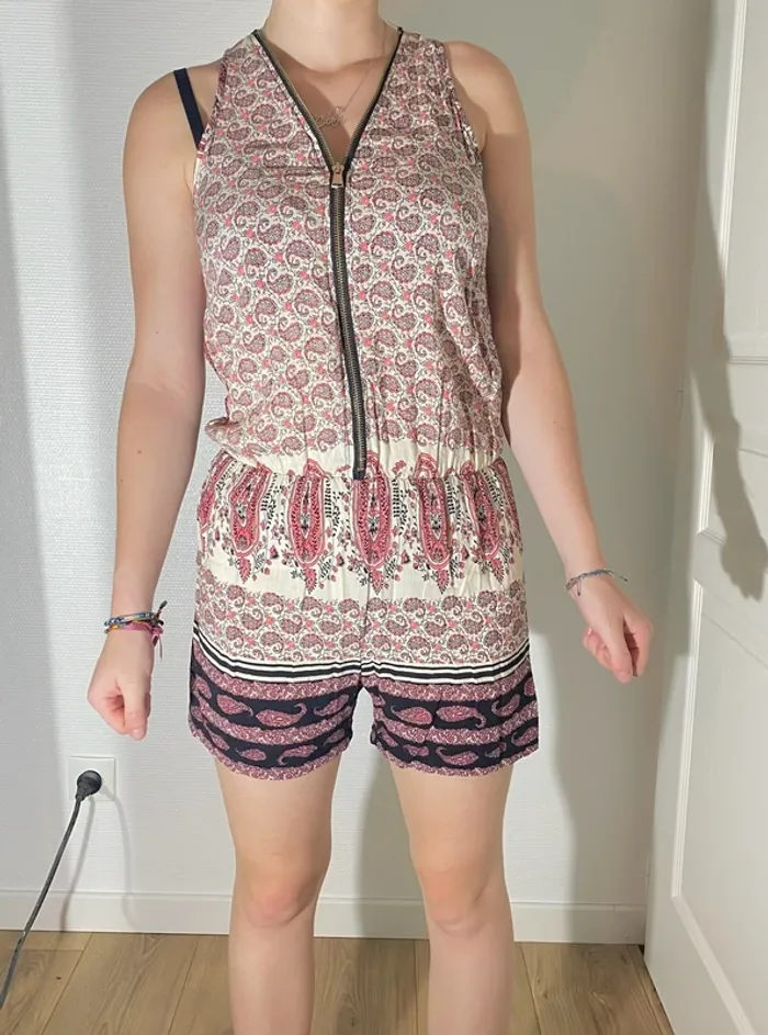 Combi short été rose et blanc motif