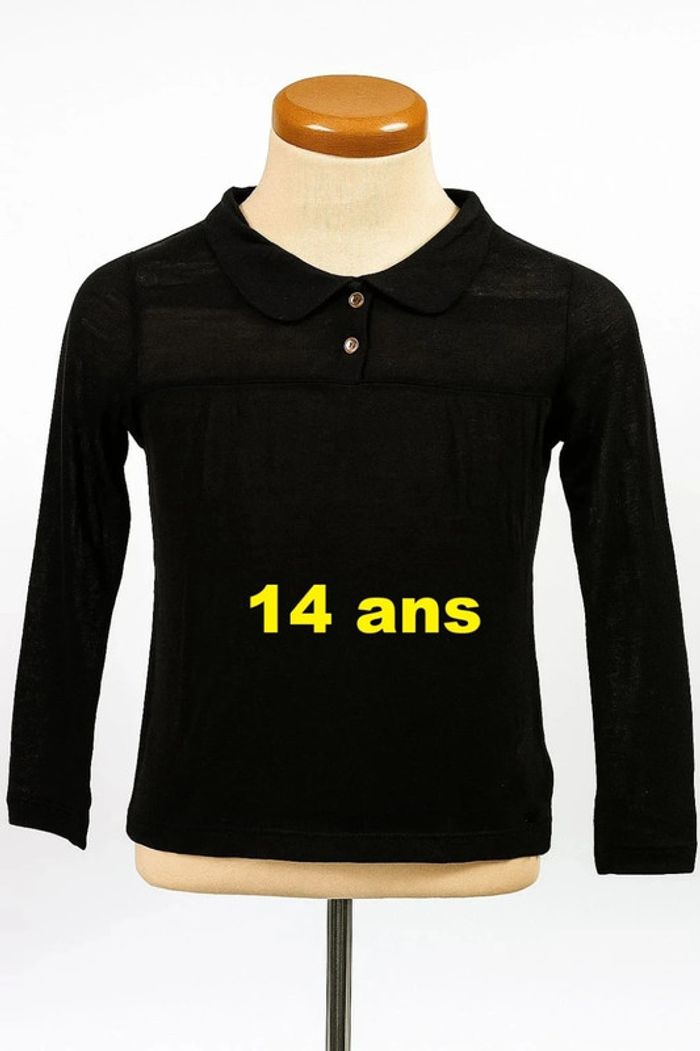 Tee shirt manche longue semi transparent noir La Fée Maraboutée Taille 14 ans
