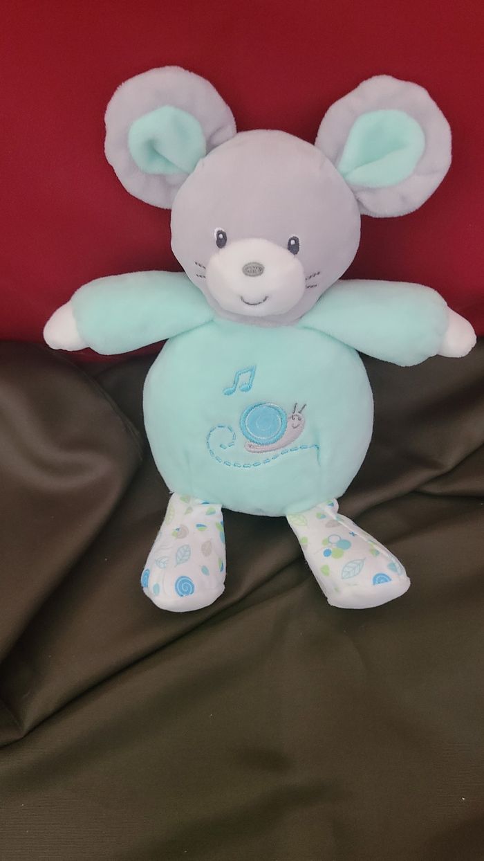 doudou peluche souris verte musicale brodé escargot GIPSY - photo numéro 4