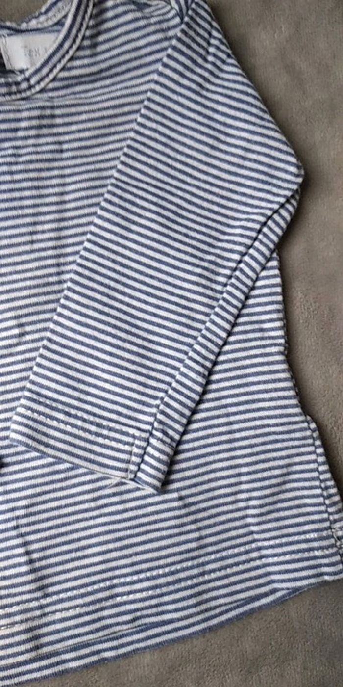 Tee shirt manches longues Mixte 3 mois rayé blanc et bleu foncé 100% coton TEX Baby - photo numéro 6