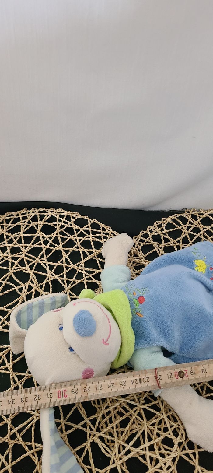 MOTS D'ENFANTS DOUDOU CHIEN BLANC SALOPETTE BLEU - photo numéro 3