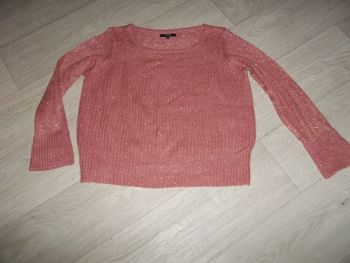 Pull BURTON vieux rose et filaments dorés avec mohair taille L TBE