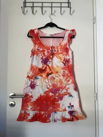 Robe en coton Esprit blanche à fleur orange taille 36