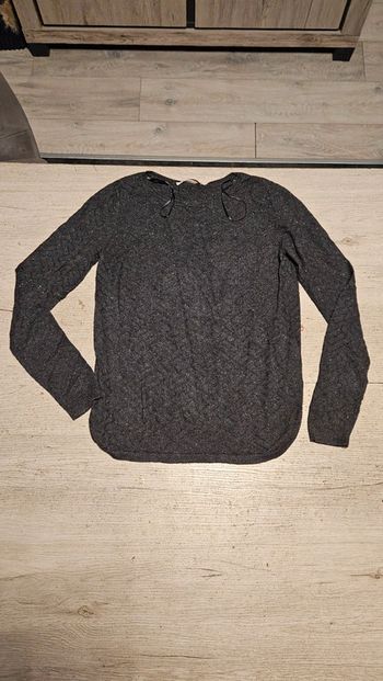 Pull gris léger à manches longues, motifs et brillants, Camaïeu, XS, nickel