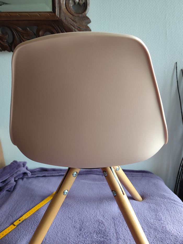 Chaise enfant scandinave bois et cuir synthétique rose pale beige chambre - photo numéro 8