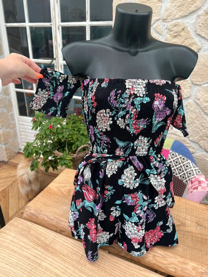 Robe longue amisu new yorker taille S 36 Combishort combinaison short été cape noire à fleurs - photo numéro 2