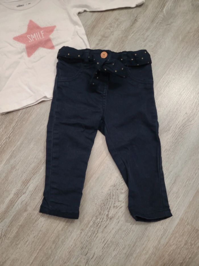 Ensemble pantalon bleu marine et tee shirt manches longues blanc paillettes - photo numéro 2