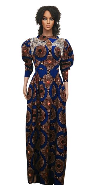 Robe longue en wax et dentelle