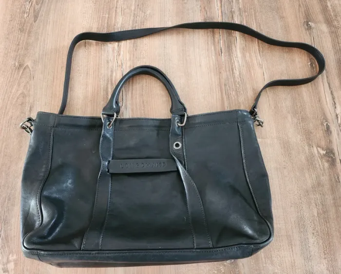sac a main longchamp 3D édition limitée en cuir de veau noir,porté main épaule bandoulière