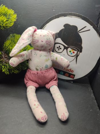 Doudou lapin Petit bateau fleur short noeud rose Peluche Blanc Vert Chat 3806