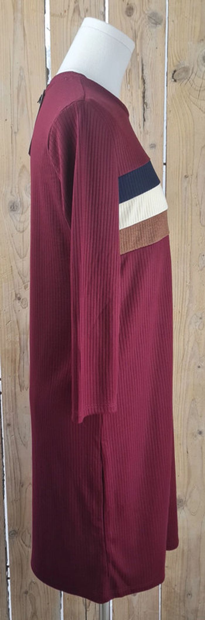 Robe, Tunique Rayée Façon Pull, Manche 3/4, Bershka, Taille M - photo numéro 3