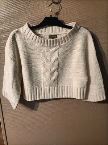 Pull uni blanc en laine cropped