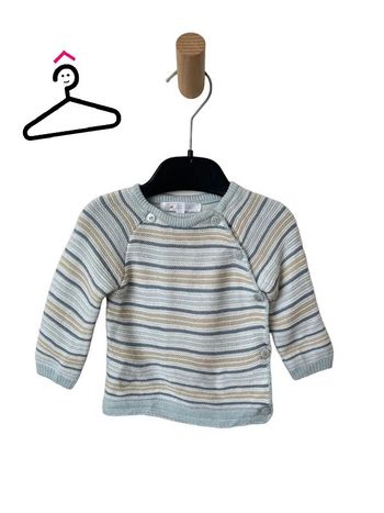 Brassière bébé rayée bleu / blanc / beige - Kitchoun 1 mois (54cm)