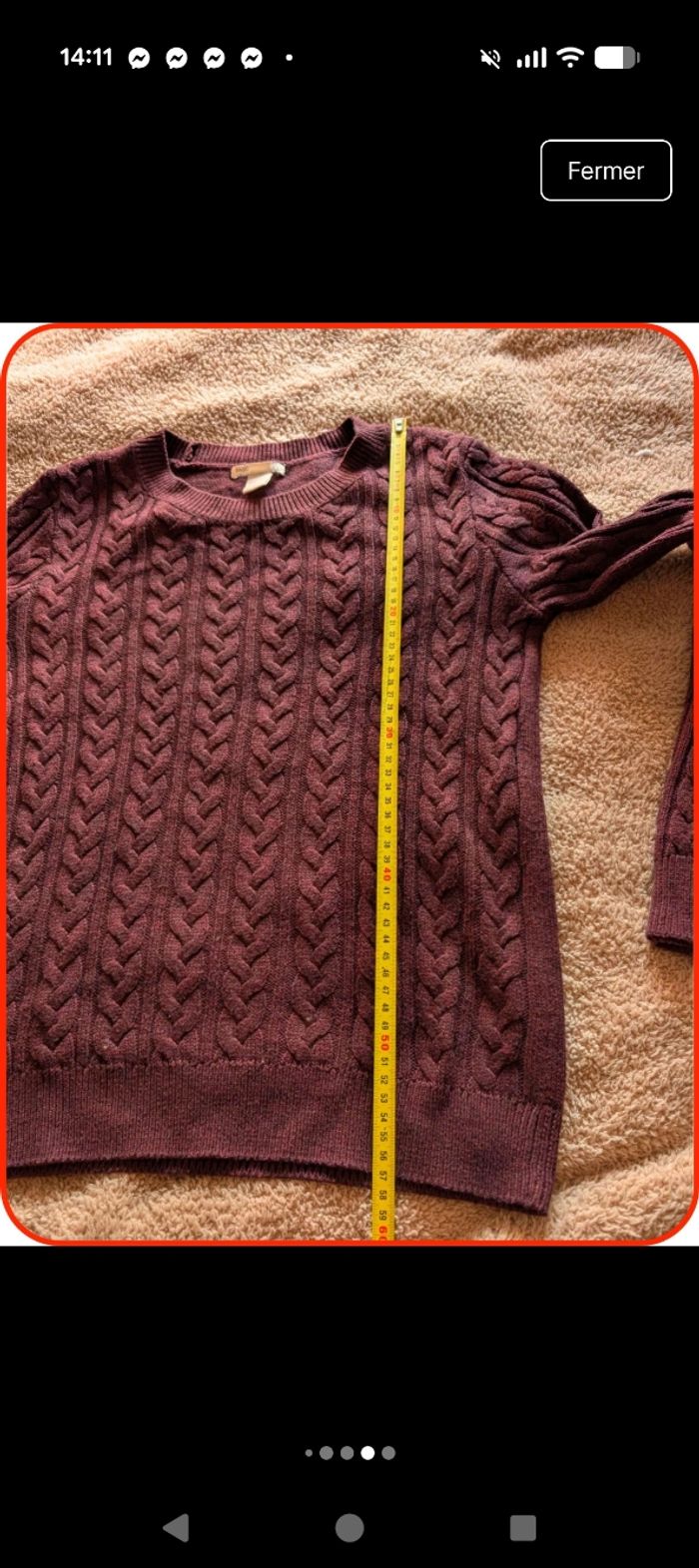Pull en maille torsadée bordeaux H&M - Taille S en très bon état - photo numéro 8
