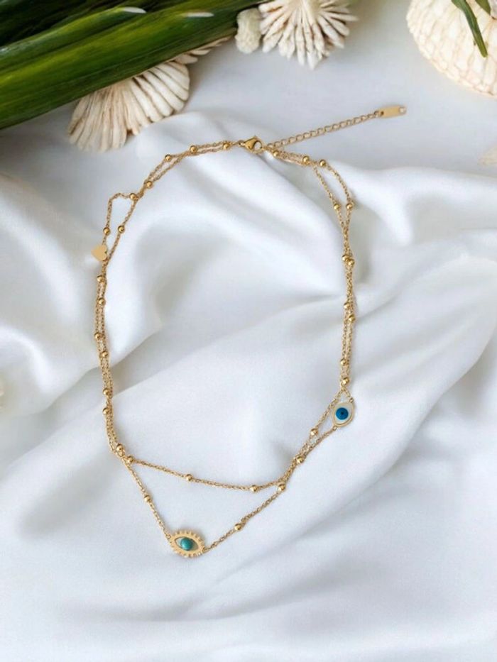 Collier en acier inoxydable - œil bleu - bohème tendance 🧿