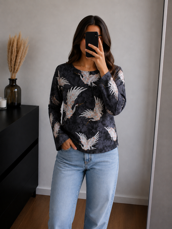 Haut fluide motifs grues japonaises H&M