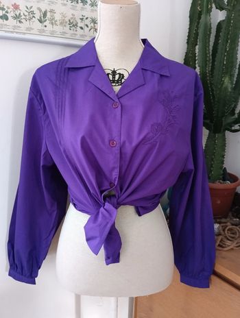 Chemise vintage violette manches longues taille 40