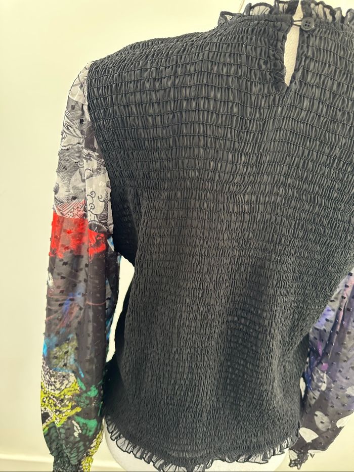 Blouse en crêpe mesh et plumetis noire et multicolore Desigual T40 L - photo numéro 5