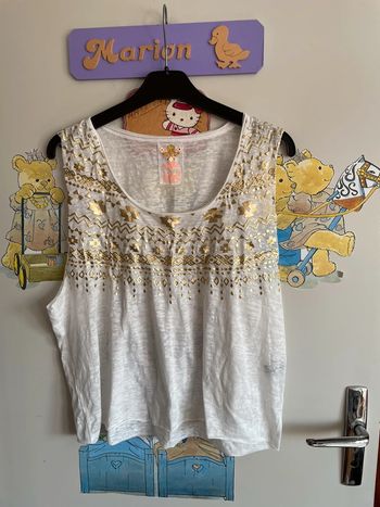 Débardeur de pyjama blanc à motifs dorés, taille Xl, marque Undiz.