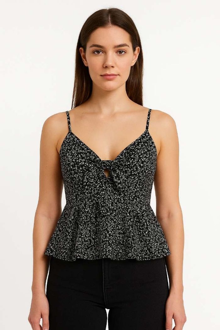 Top avec fines brides et nœud – Noir à fleurs blanches –Taille M/38 – Shein