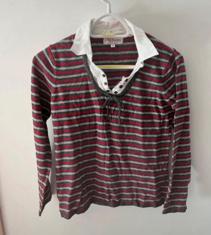 Pull marinière col chemise